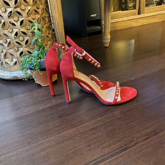 New STUART WEITZMAN Whatastud Nudistsong Suede Heels Red Heels - Picture 6 of 13